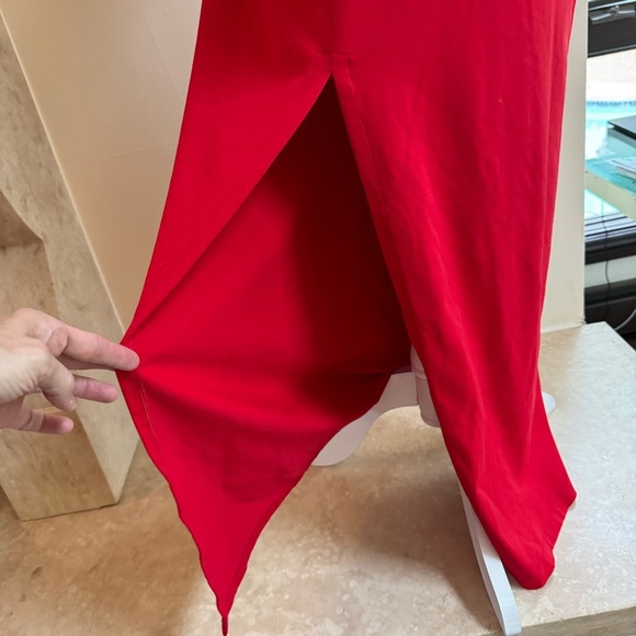 Susanna Monaco Red Ruffle Slit Maternity Gown Womens Size S Formal Off Shoulder - Picture 7 of 16